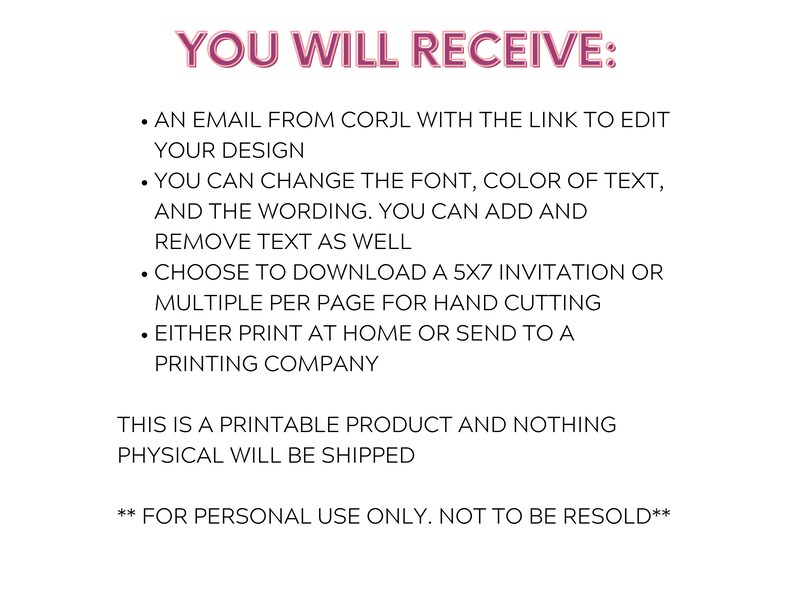 What you will receive for pink gingham invitation
