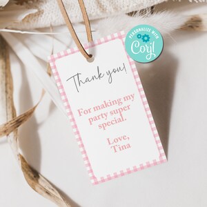 Printable and editable pink gingham favor tags