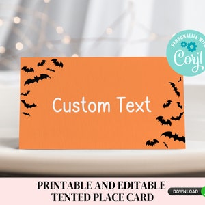 Printable and Editable Bat Place Cards - Customize, DIY, Halloween Table Tent Card, Bday, Spooky decorations, Fall Printable - 112b