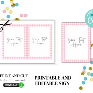 Printable and editable pink gingham sign in 5x7 and 8x10.