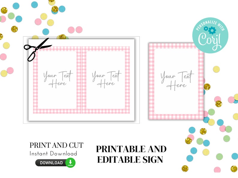 Printable and editable pink gingham sign in 5x7 and 8x10.