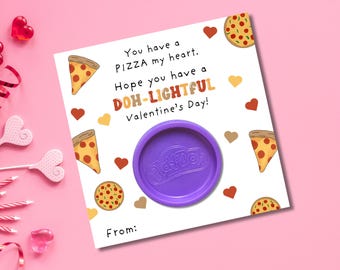 Pizza Play Dough Valentine Gift Tag | Printable Play Dough Tag | Pizza Favor Tag | School Party Gifts | Pizza My Heart Play Dough Tag