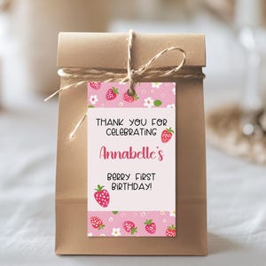 Berry First Birthday favor tags - strawberry-themed party decorations