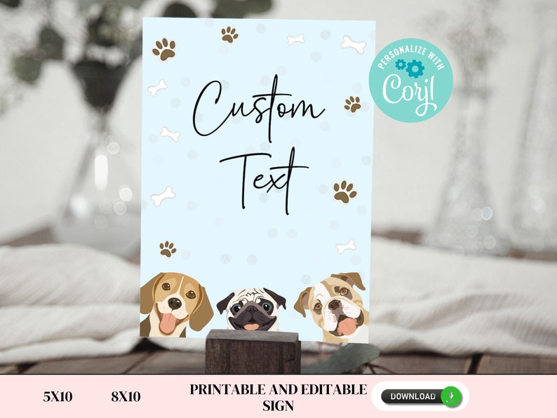 Printable and Editable Let's pawty sign with dogs. Birthday decorations