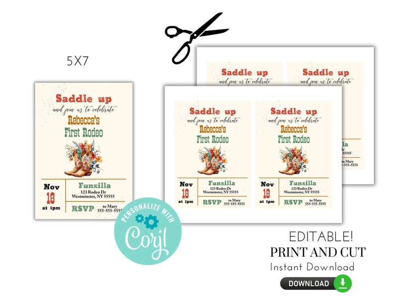 Editable and Printable Boho Rodeo Party Package DIY First Rodeo Party ...