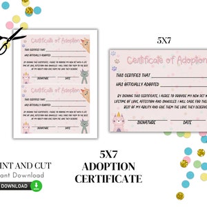 Printable Adoption Certificate for Pet Pawty 5x7 - for Let's Pawty ...