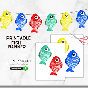 Printable Fish Banner- Digital, DIY, Garland, Do It Yourself, Print and Cut, 1st bday, Fishy Banner, Fisherman Birthday, Fishing, a18,