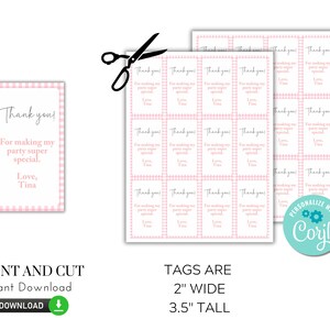 Editable pink gingham favor tags