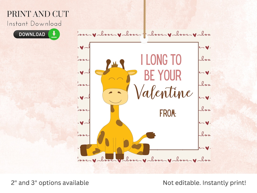 Giraffe Valentine's Day Tag- Printable -valentines Day Card, School ...