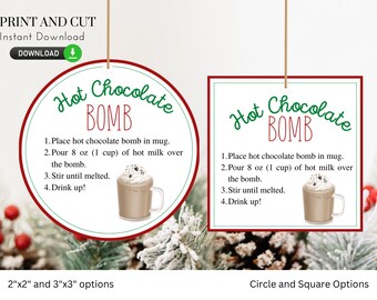 Printable Hot Chocolate Bomb Tags - Instant Download - pink, Hot Cocoa Stickers,You're the Bomb, Christmas Present, party favor tags - 015