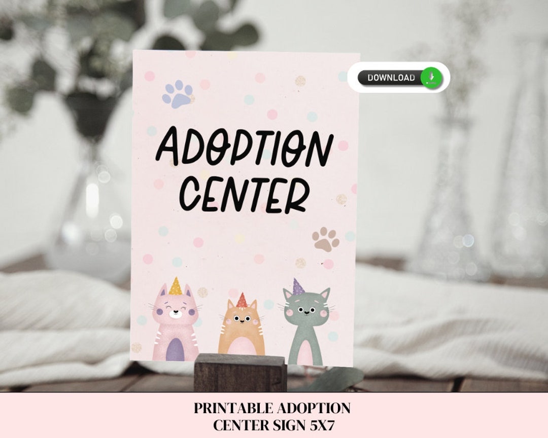Printable Adoption Center Sign 5x7 - for Let's Pawty Birthday, Birthday ...