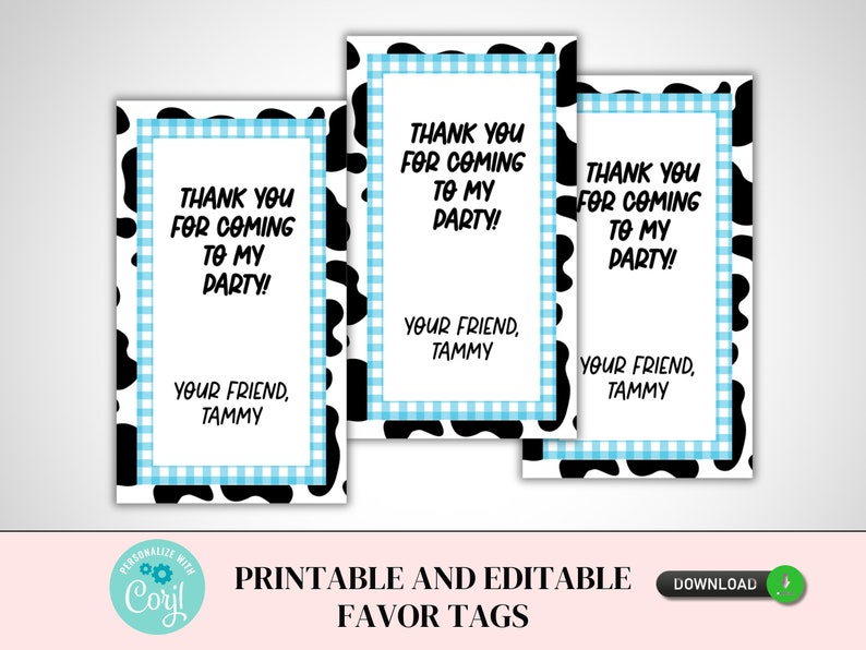 printable cow print favor tag