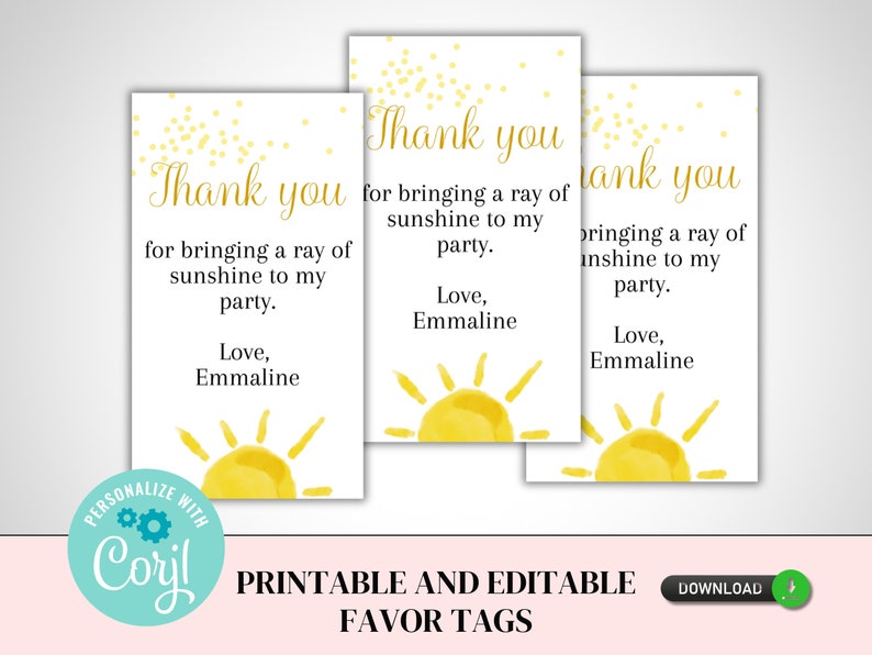 editable you are my sunshine favor tag.