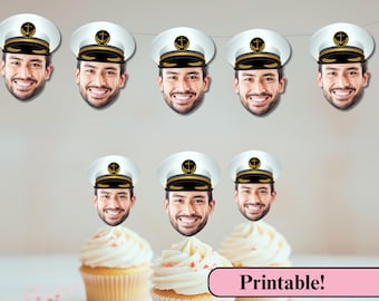 Digital Naval Cupcake Toppers | Printable Navy Banner | Nautical Bachelorette | Navy Graduation Retirement | Print and Cut | Face Cut Out