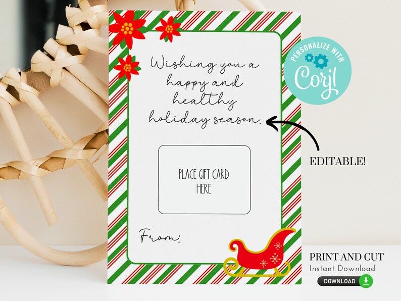 Printable and editable christmas gift card holder.