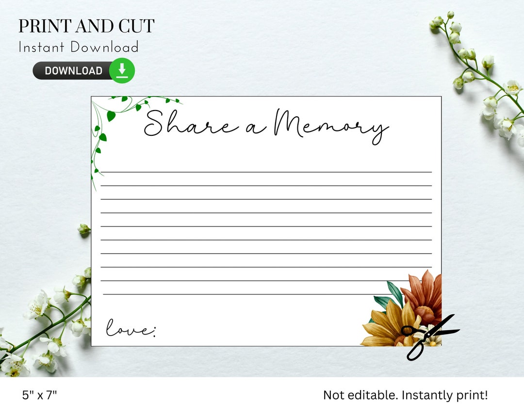 Memory Card - Printable - DIY, My Favorite Memory, Simple, Birthday ...