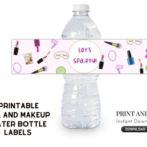 Spa Water Bottle Labels - PRINTABLE - Print and Cut, Diy, Instant download, make up party, Spa party decorations, Spatacular digital deco