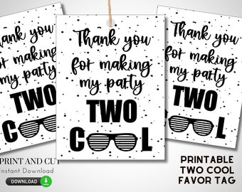 Imprimibles dos etiquetas de favor geniales - blanco y negro, 2º cumpleaños, ideas de fiesta del segundo cumpleaños, bricolaje, descarga digital, ideas de favor demasiado geniales, a9