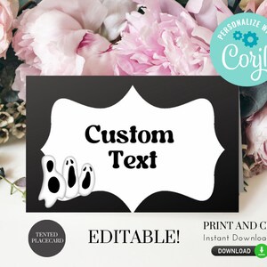 Druckbare und bearbeitbare Boo Tischkarten - anpassen, DIY, Halloween Tischzeltkarten, Essenskarten, beängstigend, Geburtstagsparty, personalisieren mit Corjl