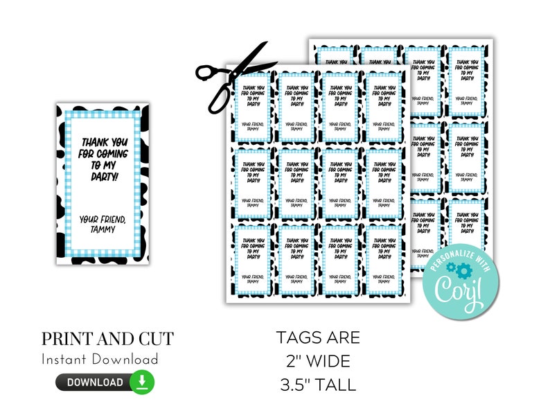 cow print favor tag