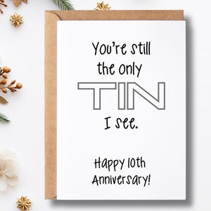 Tarjeta imprimible para el décimo aniversario / Regalo en lata / Tarjeta digital de 5 x 7 / Regalo de aniversario / Tarjeta para el décimo aniversario / Tarjeta divertida para el décimo aniversario