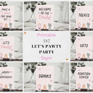 Printable Let&#39;s Pawty Sign Package 5x7 - For Let&#39;s Pawty Birthday, Birthday, Pet Party Decor, DIY, Decorations Cat Birthday, 8 signs - 111f