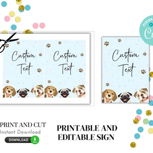 Blue sign with dogs for a let's pawty decorations. Printable.