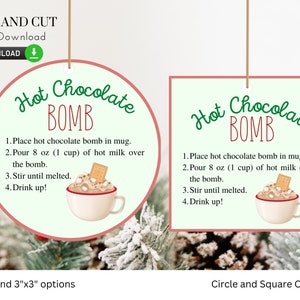 Printable Hot Chocolate Bomb Tags - Instant Download - pink, Hot Cocoa Stickers,You&#39;re the Bomb, Christmas Present, party favor tags - 017
