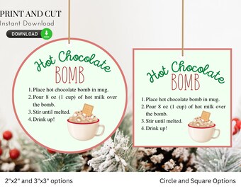 Printable Hot Chocolate Bomb Tags - Instant Download - pink, Hot Cocoa Stickers,You're the Bomb, Christmas Present, party favor tags - 017