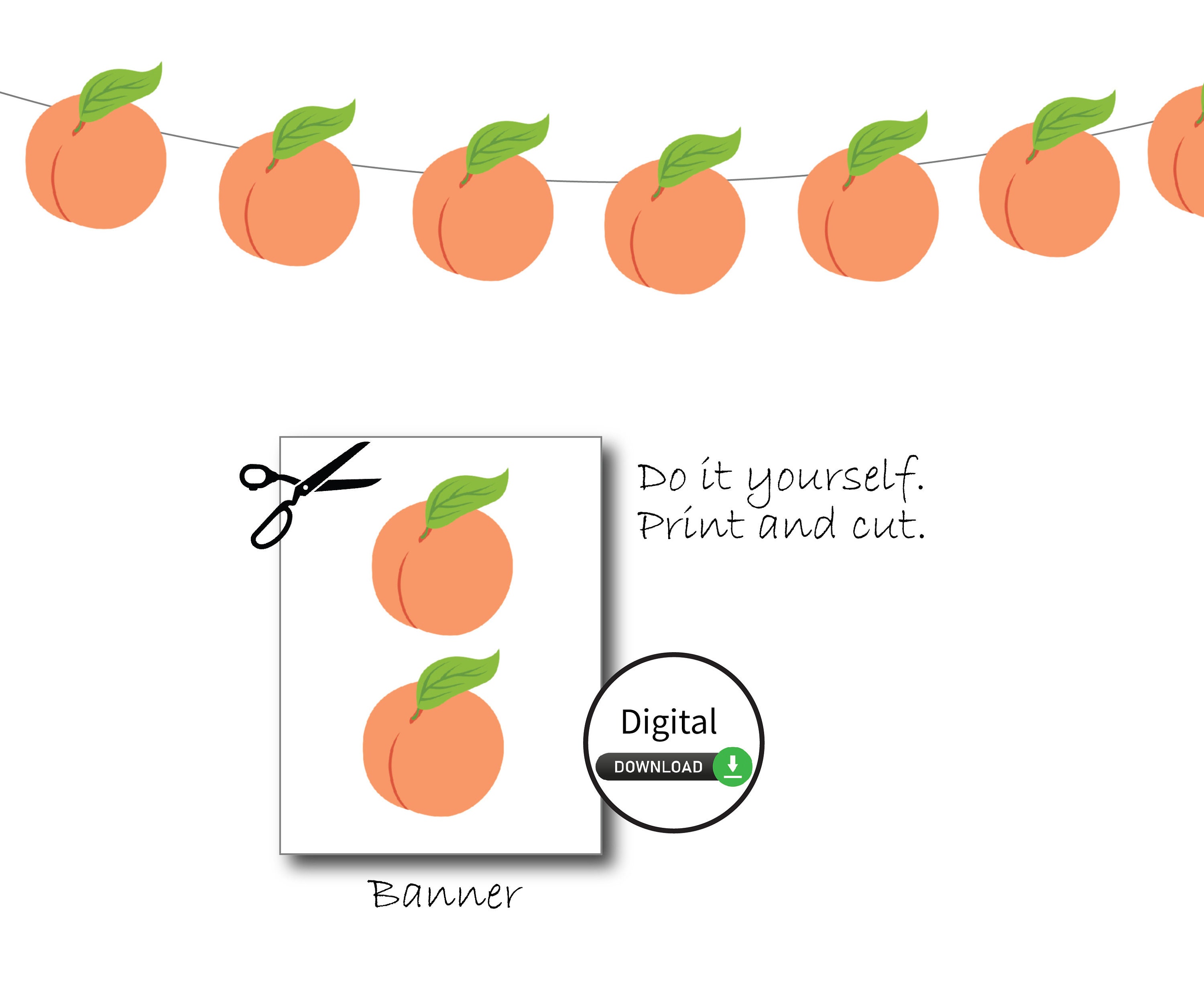 Peach Banner Printable Digital, DIY, Sweet as a Peach, One Sweet Peach