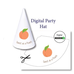 Digital Sweet as a Peach Party Hat - DIY, Download, BDay Party, One Sweet Peach, Georgia, Peachy Birthday Hat, Print and Cut, Printable