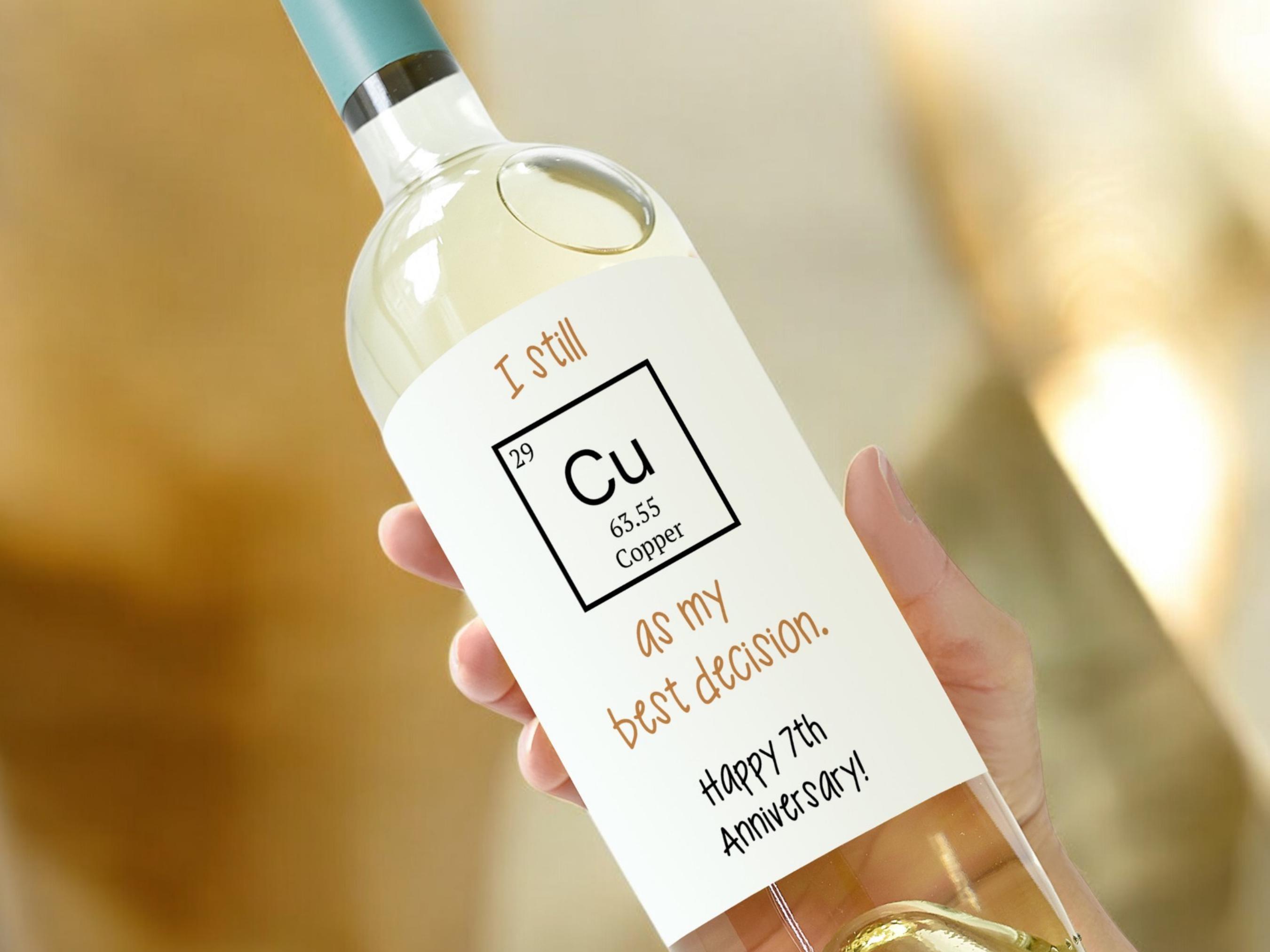 7th Anniversary Wine Label | Printable Wine Label | Anniversary Gift Ideas | Gift for Wine Lovers | Copper Anniversary | CU | Funny Wine