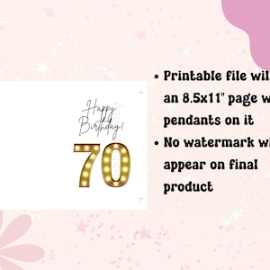 Printable 70th Birthday Card | 70th Bday Card | Marquee Lights | DIY ...