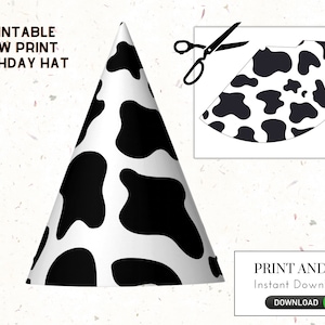 Printable Cow Print Party Hat (DIY) - Download, BDay Party, Farm Birthday Party, Print and cut, 1st bday, Cow Decorations,Farm Decor,Digital