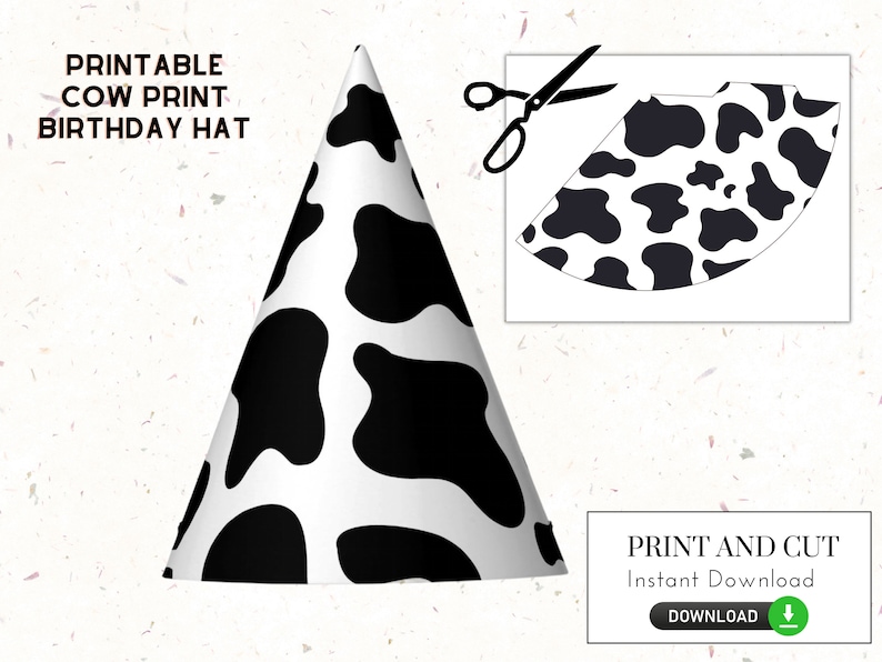 Printable Cow Print Party Hat (DIY) - Download, Bday Party, Farm ...