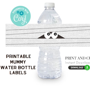Printable and editable mummy water bottle label for halloween party