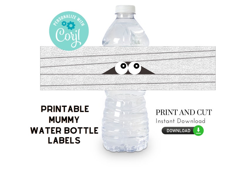 Printable and editable mummy water bottle label for halloween party
