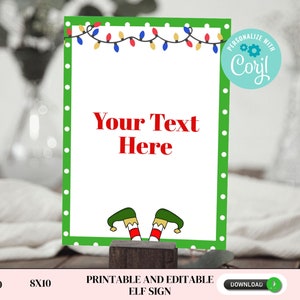 Signo de elfo editable e imprimible - Texto personalizado, membrete de elfo, membrete de Santa, signo imprimible, elfo, signo de Navidad 5x7, 8x10, 142a
