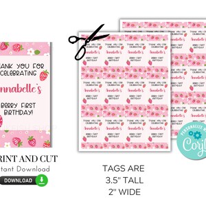 Printable berry birthday favor tags for a first birthday party