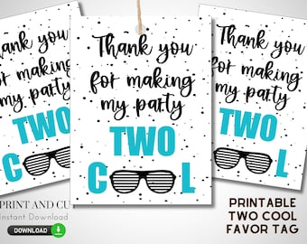 Imprimibles dos etiquetas de favor geniales - azul y blanco, 2º cumpleaños, ideas de fiesta del segundo cumpleaños, bricolaje, descarga digital, ideas de favor demasiado geniales, a10