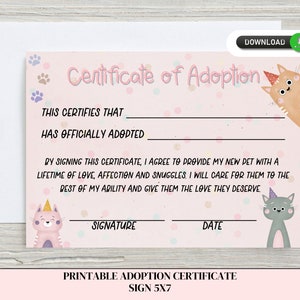 Printable Adoption Certificate for Pet Pawty 5x7 - for Let's Pawty ...