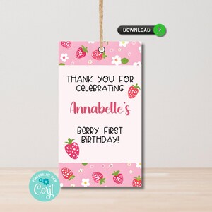 Strawberry first birthday party favor labels - digital download