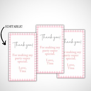 Print from home pink gingham favor tags for baby shower