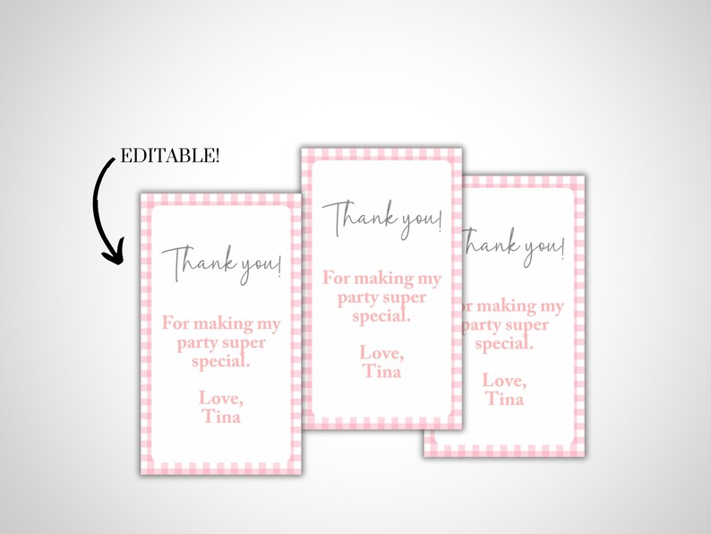 Print from home pink gingham favor tags for baby shower