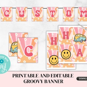 Editable and Printable Groovy Banner for Birthday Party, Five is Vibe, Two Groovy, Four Ever Groovy, Daisy Party, Boho, Rainbow Custom 115d