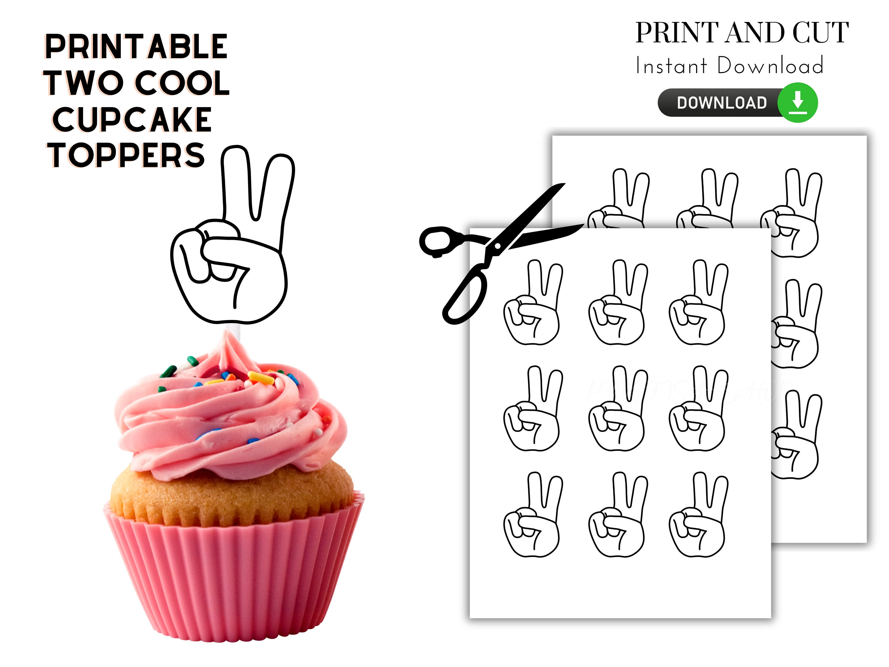 Two Cool Hand Printable Cupcake Toppers Digital DIY Print Etsy