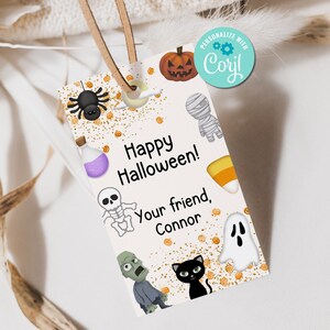 Etiquetas de recuerdo de Halloween editables e imprimibles: decoraciones de recuerdo de fiesta de Halloween DIY, fiesta de cumpleaños, espeluznante, pegatinas, escuela, aterrador 114