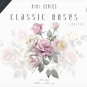 Classic Rose Floral Clipart - Watercolor Roses - Roses Clipart - Pink Rose - Floral Clipart - Watercolor Clipart - Wedding Clipart