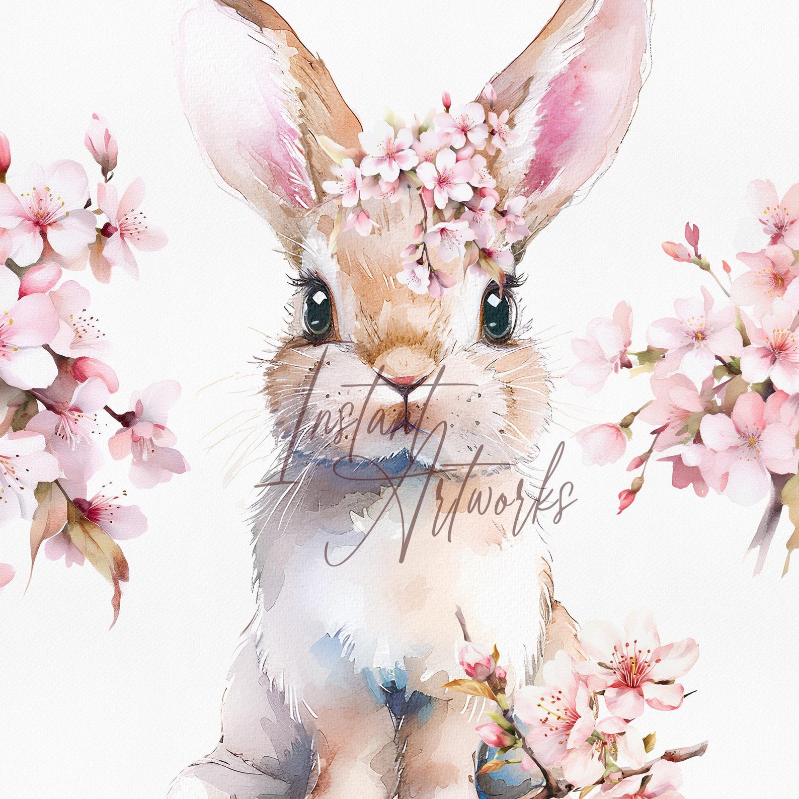 Watercolor Spring Bunnies Clipart – Cherry Blossom Floral (digital ...