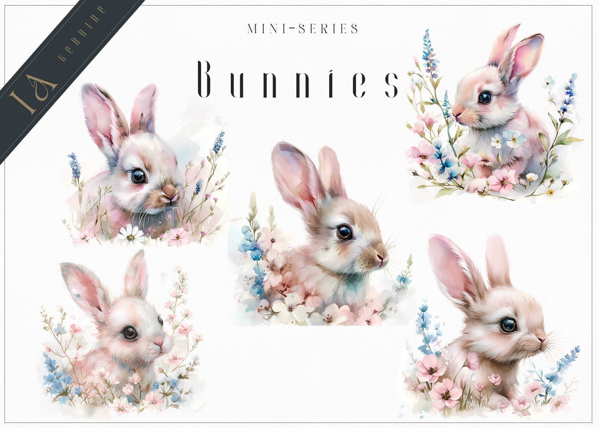 Watercolor Spring Bunnies Clipart – Floral Nursery Art (digital ...